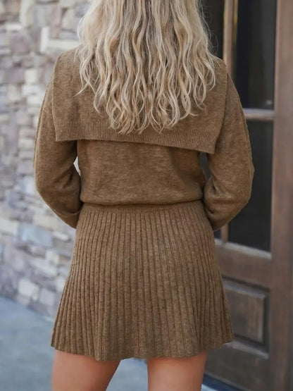 Women's Cozy Knit Tie-Neck Sweater & Skirt Set