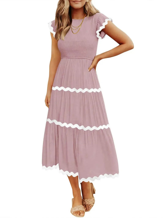 Women's Spring Summer Ruffled Tiered Midi Dress