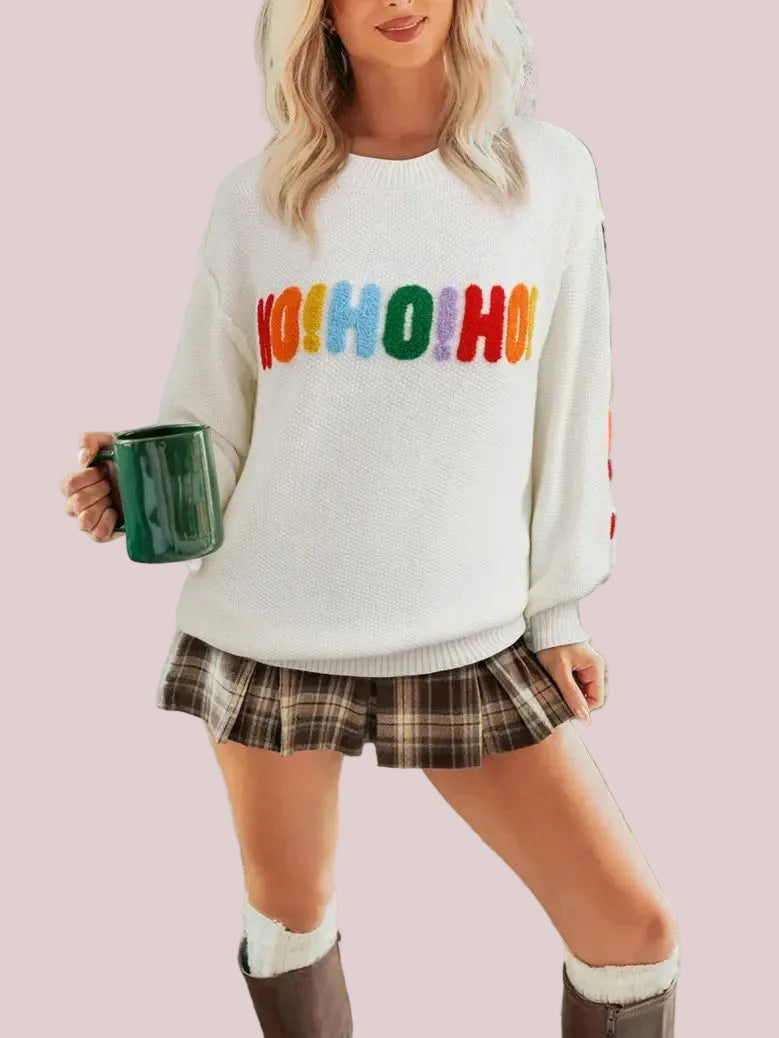 Women's Merry Christmas Rainbow Letter Sweater