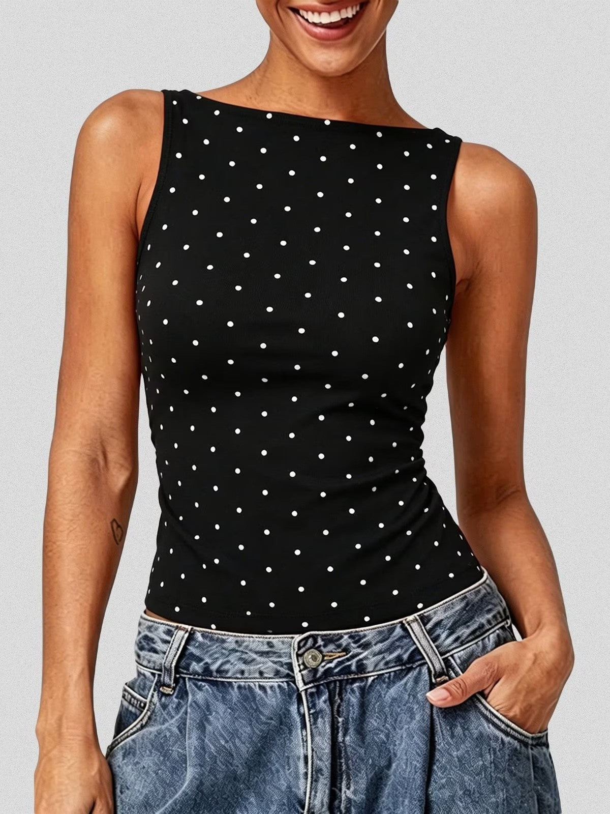 Women's Back Tie‑Up Polka Dot Tank Top