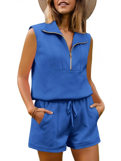 Women's Textured Casual Sleeveless Short Set