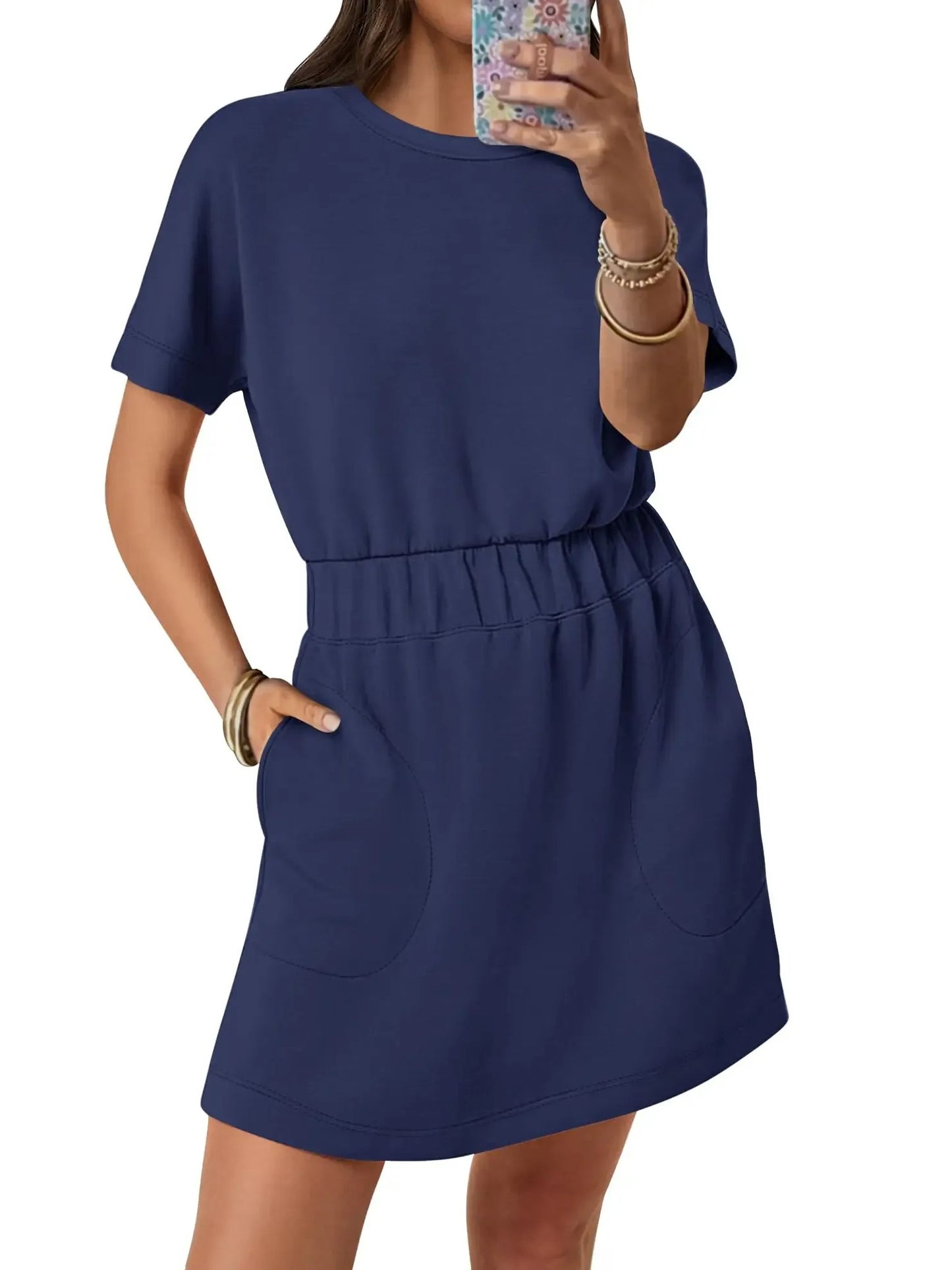 Women's Elastic Waist Pocket Casual Dress