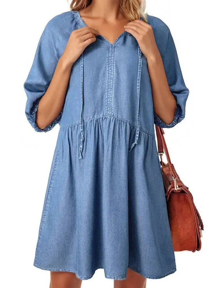 Women's Breezy Summer Denim V-Neck Dress