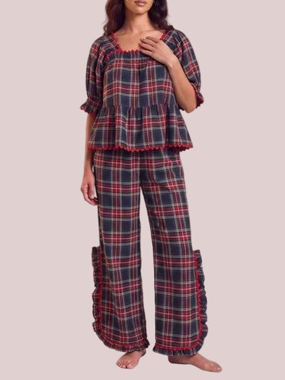 Christmas Plaid Ruffle Pajama Set