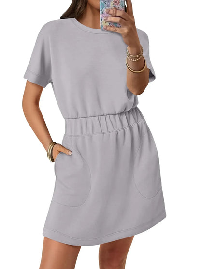 Women's Elastic Waist Pocket Casual Dress