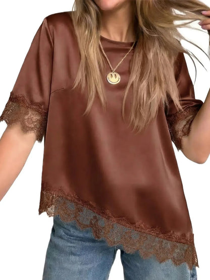 Women's Daily Uneven Hem Lace Blouse