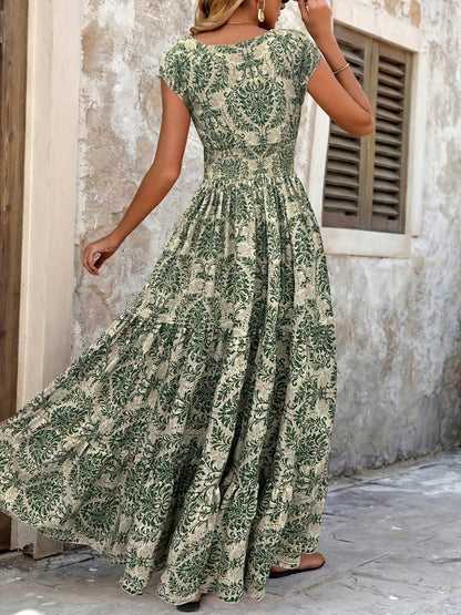 Women's Boho Chic V-Neck Flowy Maxi Dress