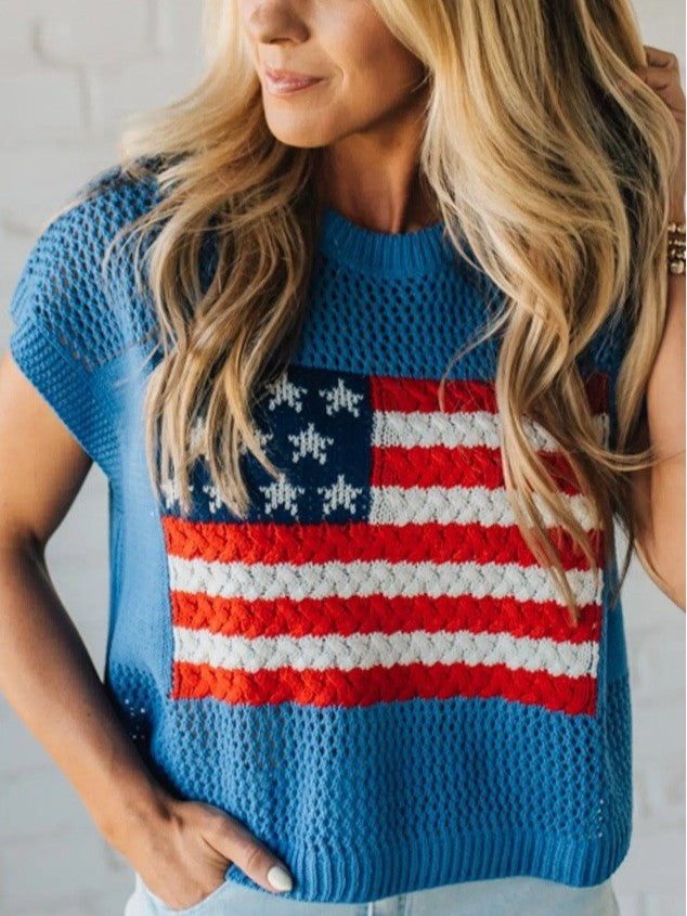 Women's American Flag Knit Short Sleeve Top