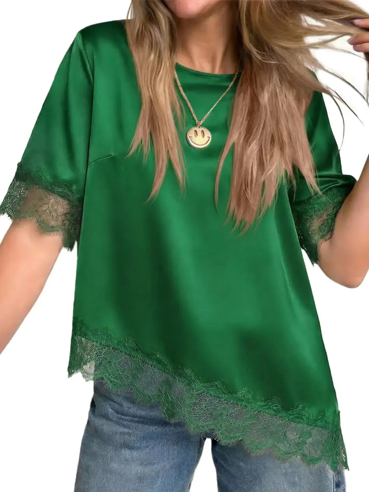 Women's Daily Uneven Hem Lace Blouse