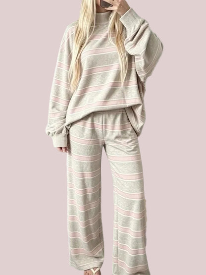Women's Striped Mock Neck Oversized Loungewear Set