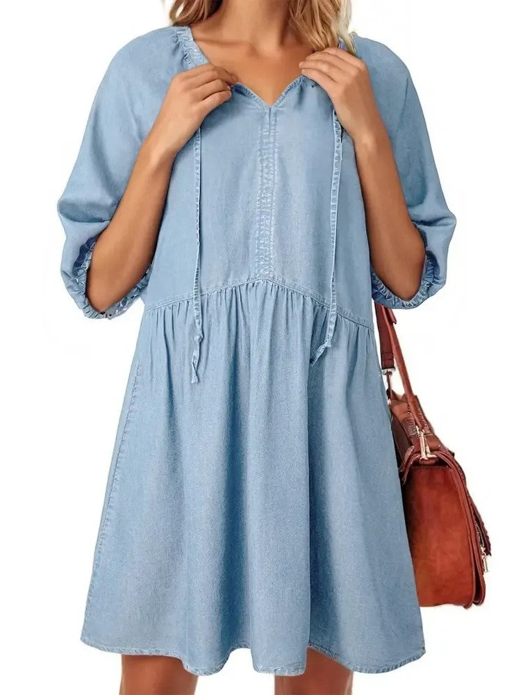 Women's Breezy Summer Denim V-Neck Dress