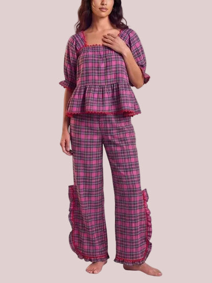 Christmas Plaid Ruffle Pajama Set