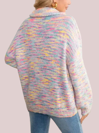 Women's Oversized Rainbow Marled Half Zip Knit Sweater