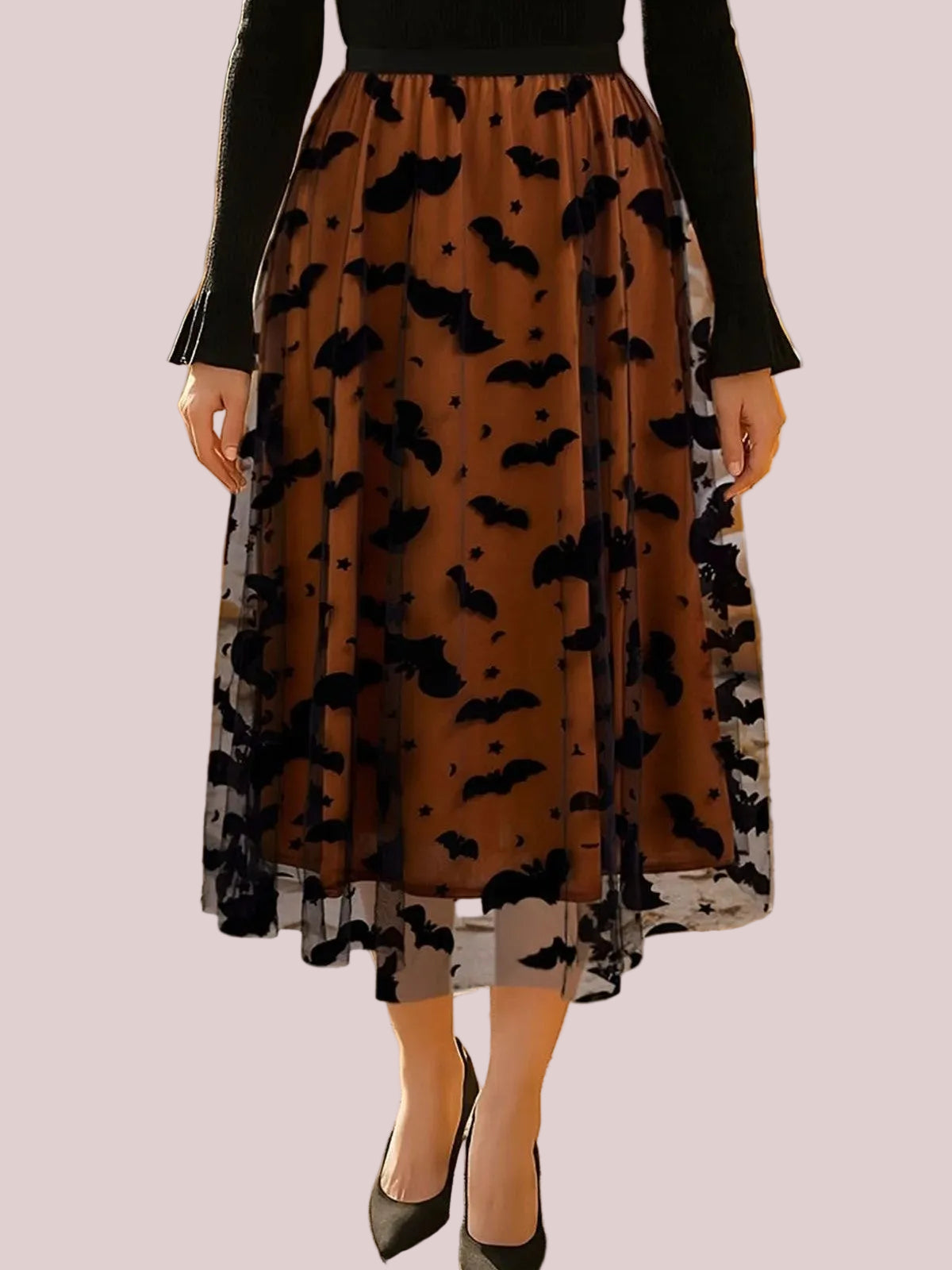 Women's Holiday Theme Print Midi Tulle Skirt
