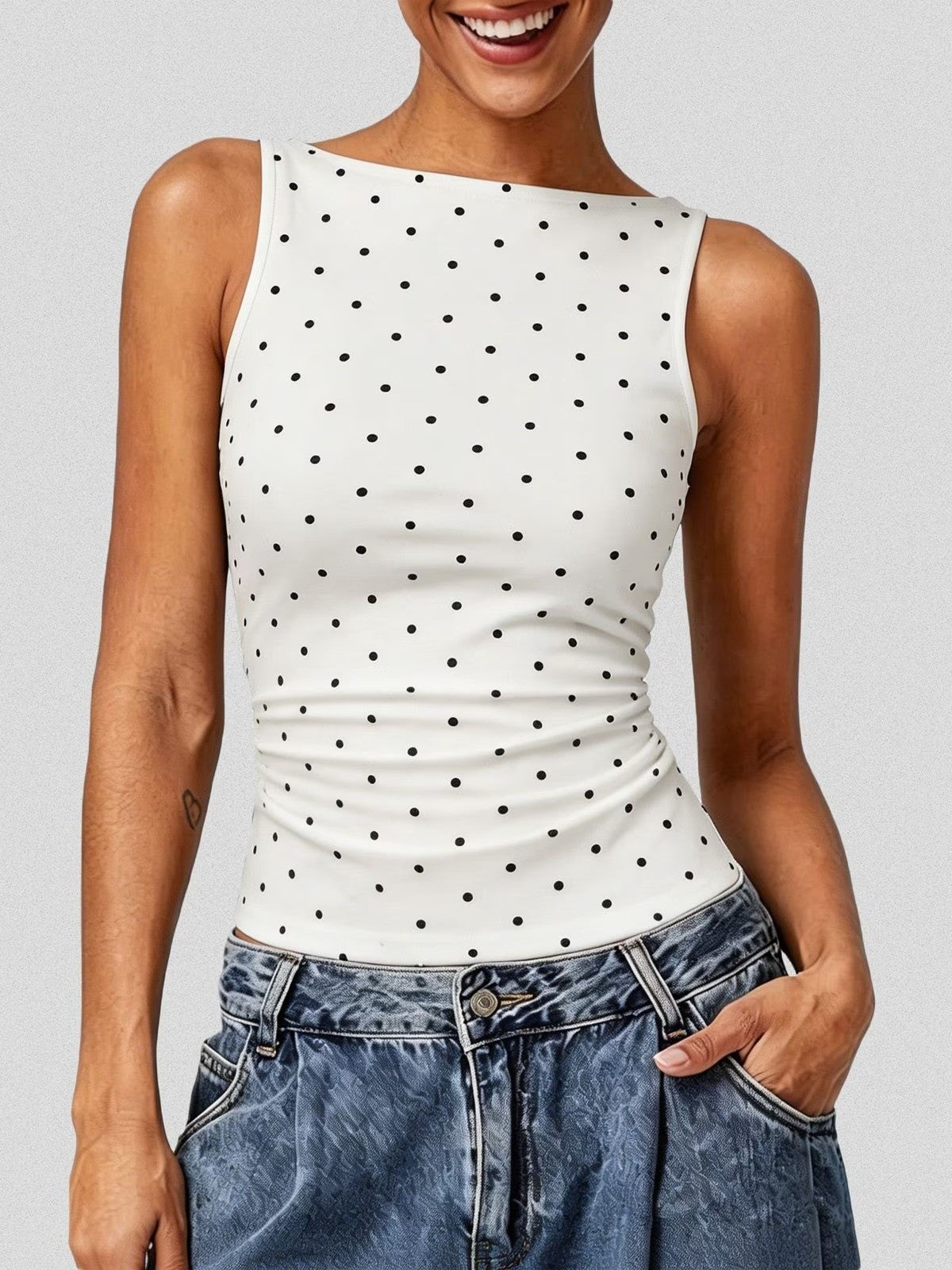 Women's Back Tie‑Up Polka Dot Tank Top