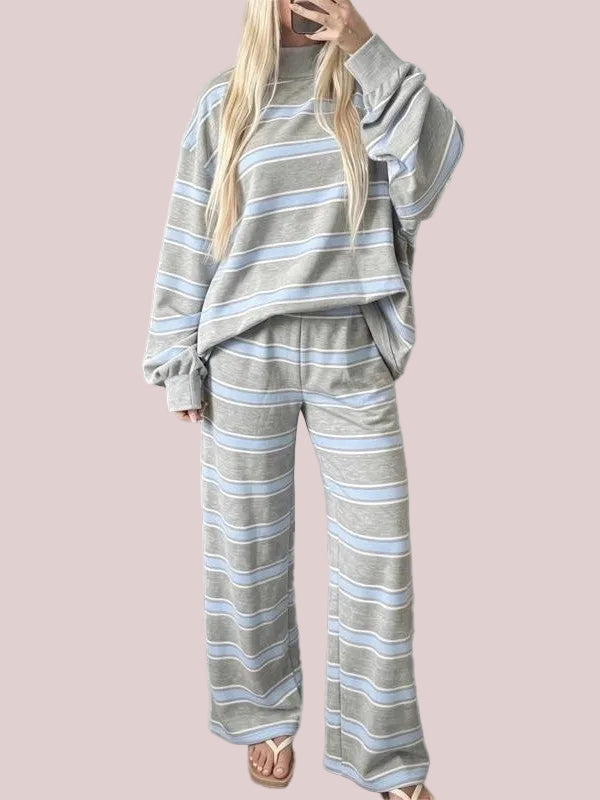 Women's Striped Mock Neck Oversized Loungewear Set
