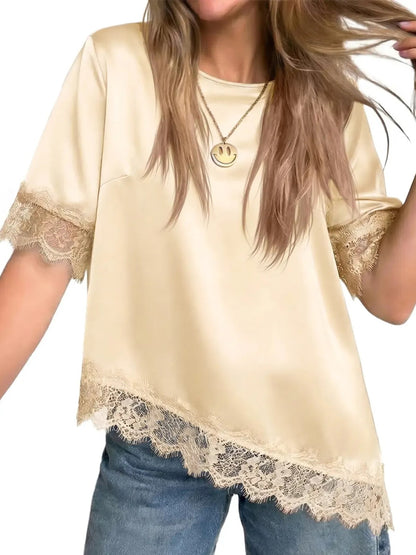 Women's Daily Uneven Hem Lace Blouse
