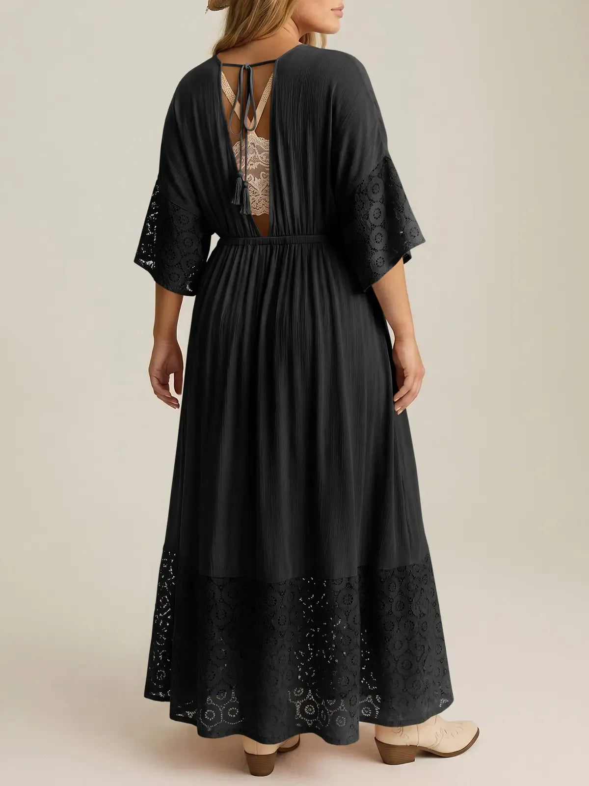 Women’s Boho Tie‑Back Lace Maxi Dress