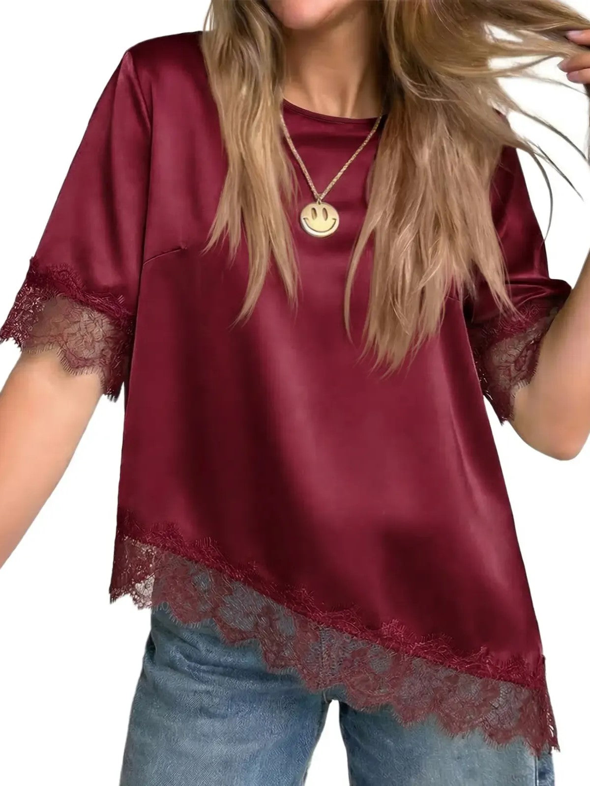 Women's Daily Uneven Hem Lace Blouse