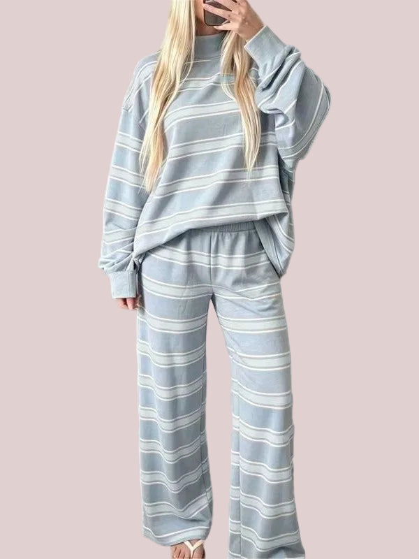 Women's Striped Mock Neck Oversized Loungewear Set