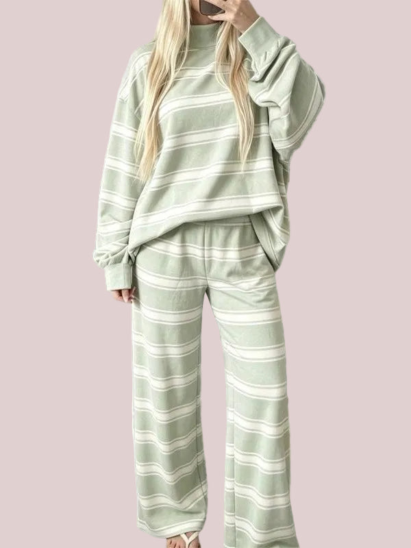 Women's Striped Mock Neck Oversized Loungewear Set