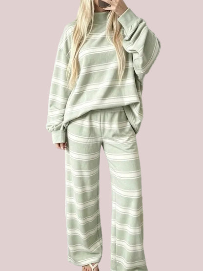 Women's Striped Mock Neck Oversized Loungewear Set
