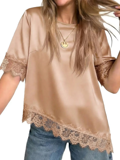 Women's Daily Uneven Hem Lace Blouse