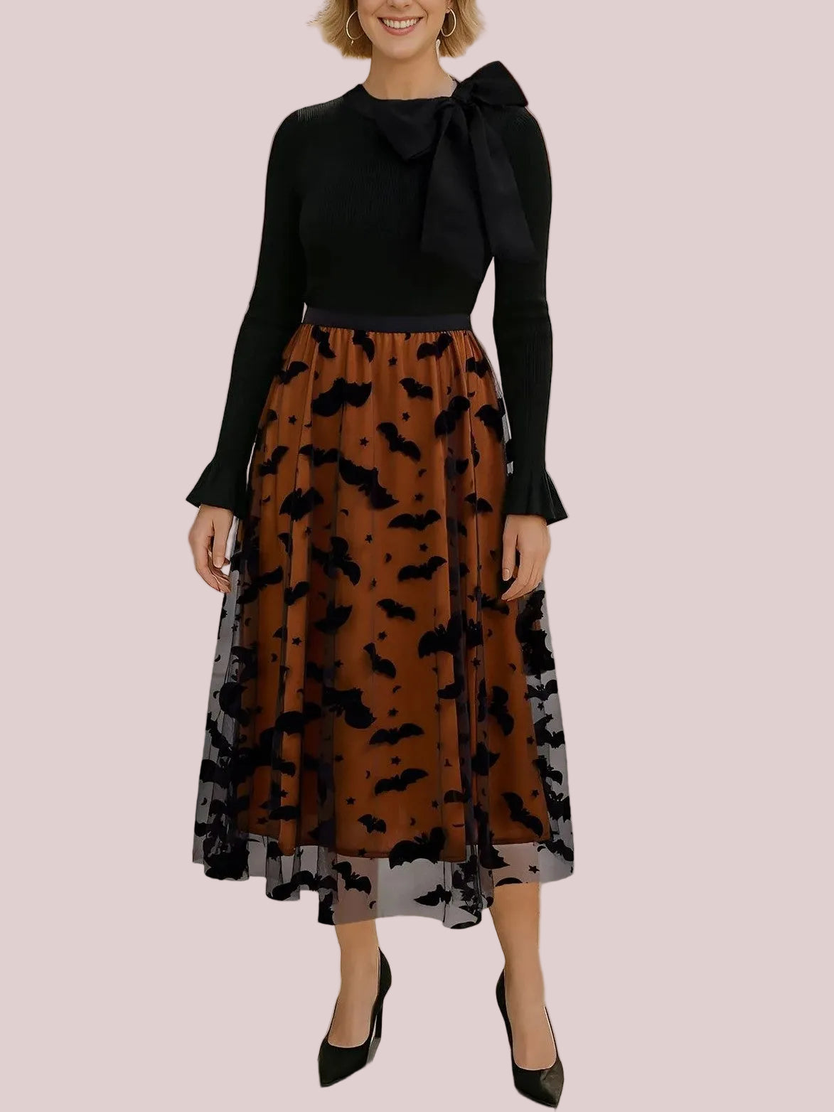 Women's Holiday Theme Print Midi Tulle Skirt