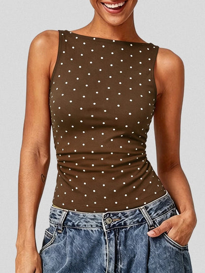 Women's Back Tie‑Up Polka Dot Tank Top