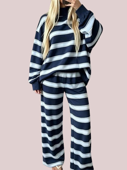 Women's Striped Mock Neck Oversized Loungewear Set
