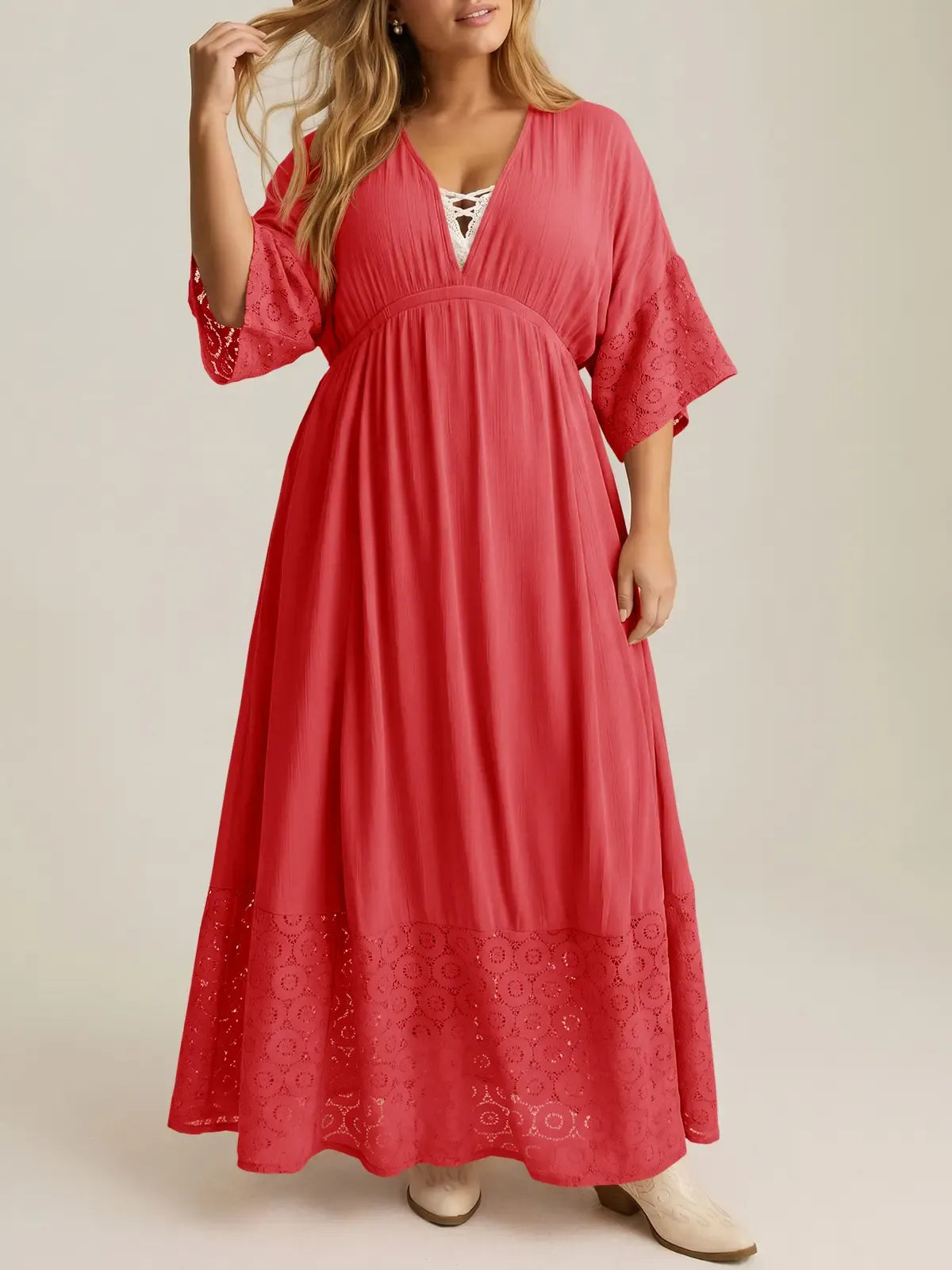 Women’s Boho Tie‑Back Lace Maxi Dress