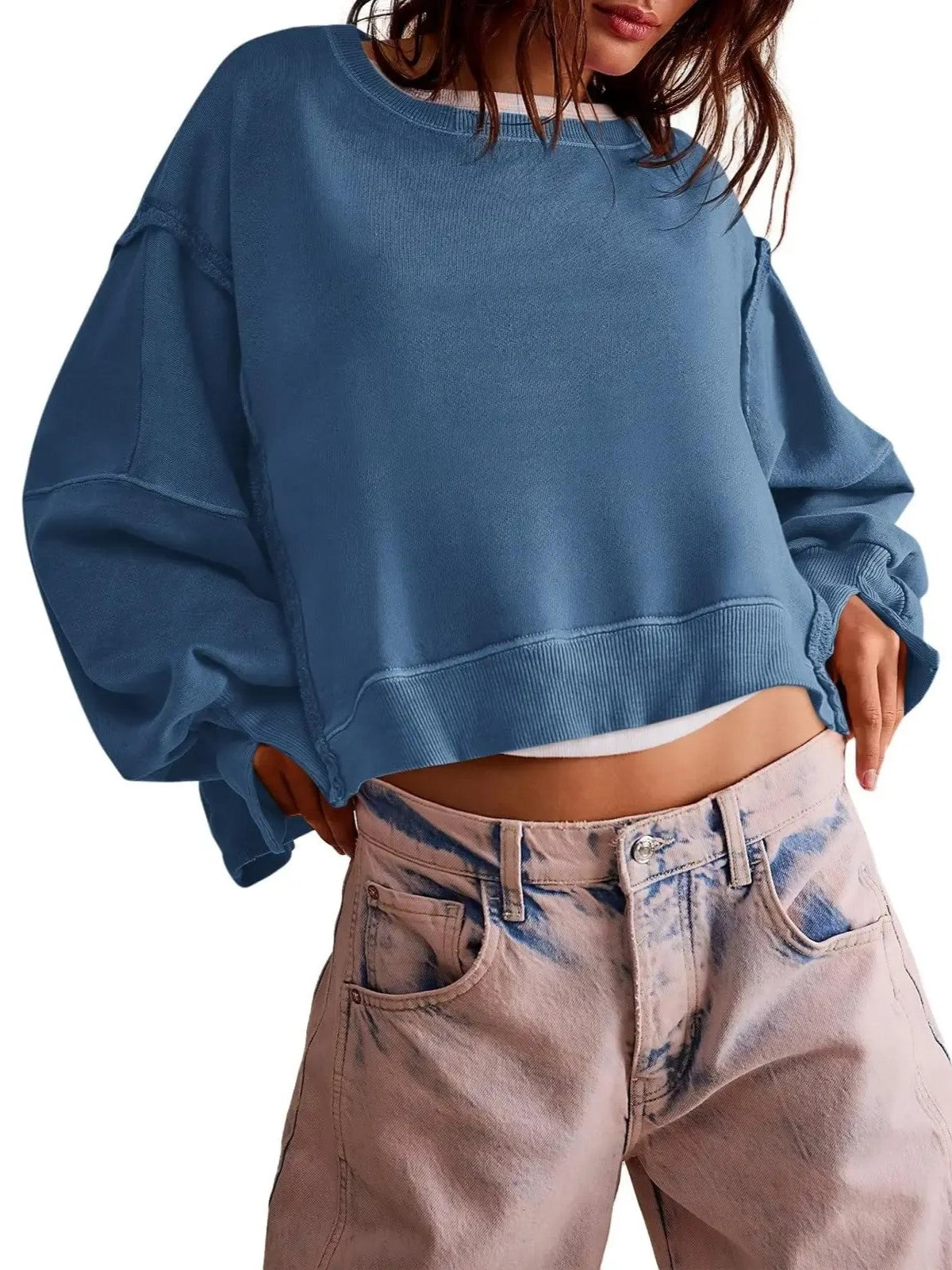 Women's Oversized Batwing‑Sleeve Cropped Sweatshirt