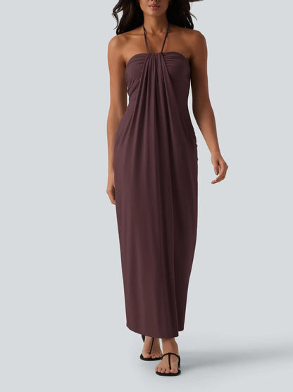 Women's Flowy Draped Halter Vacation Midi Dress