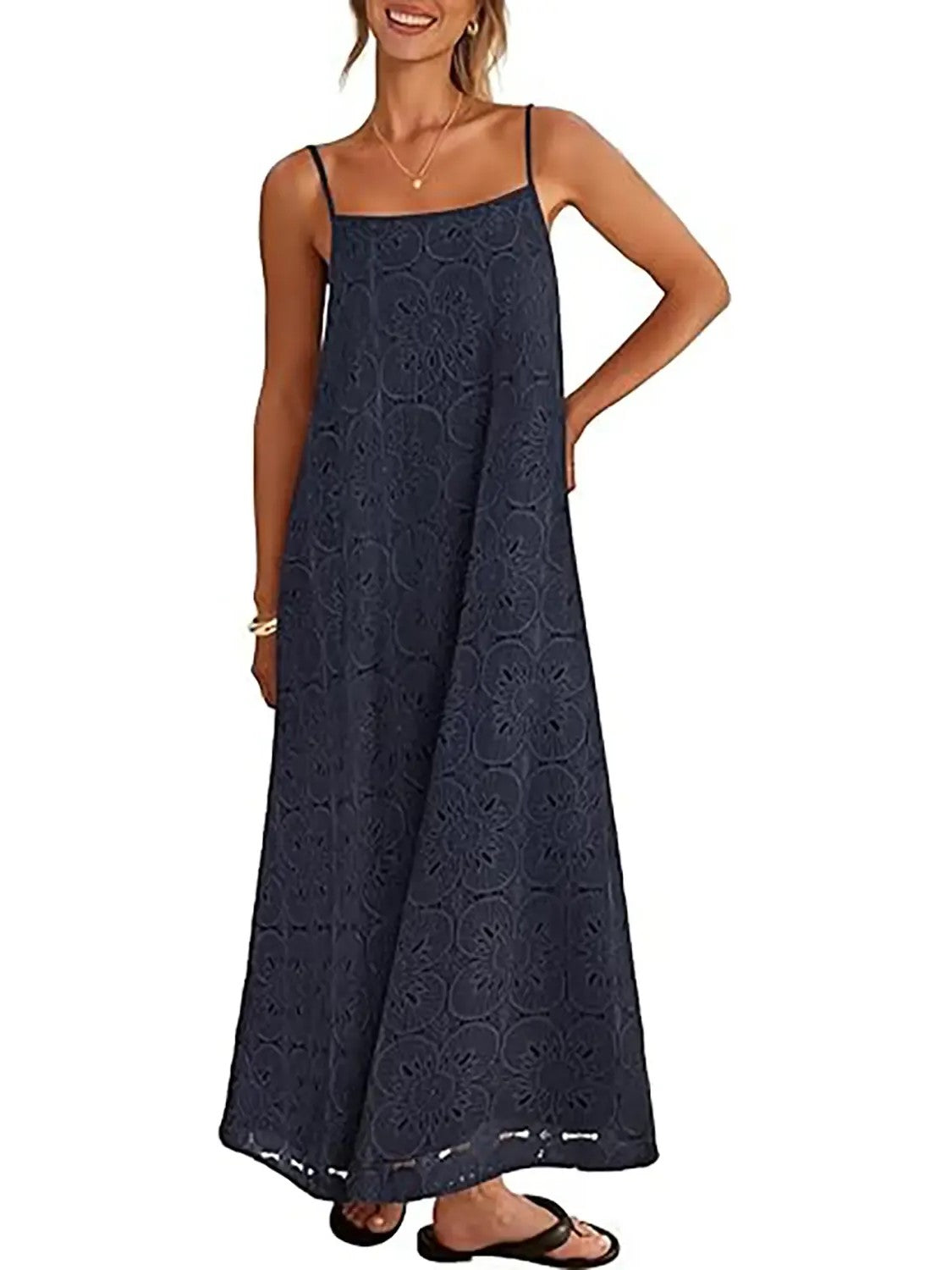 Women's Boho Hollow Floral Spaghetti Strap Maxi Dress