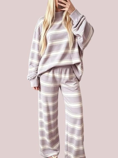 Women's Striped Mock Neck Oversized Loungewear Set