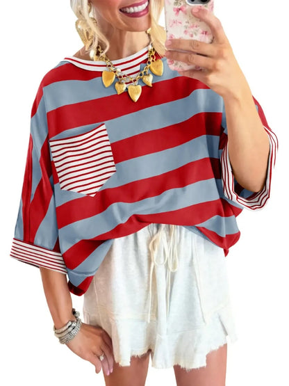 Women's Striped Contrast Pocket T-shirt
