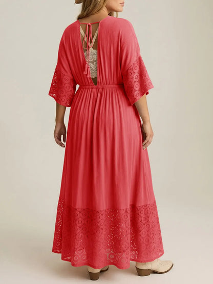Women’s Boho Tie‑Back Lace Maxi Dress