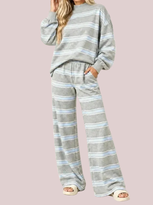 Women's Striped Mock Neck Oversized Loungewear Set