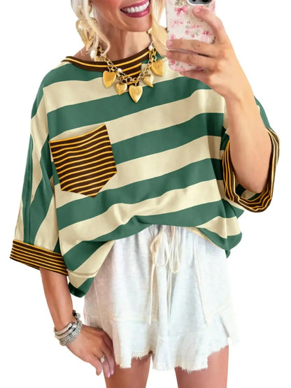 Women's Striped Contrast Pocket T-shirt
