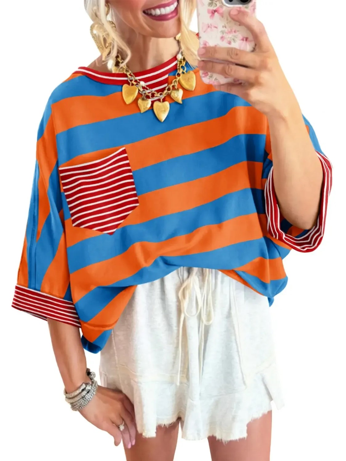 Women's Striped Contrast Pocket T-shirt