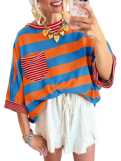 Women's Striped Contrast Pocket T-shirt