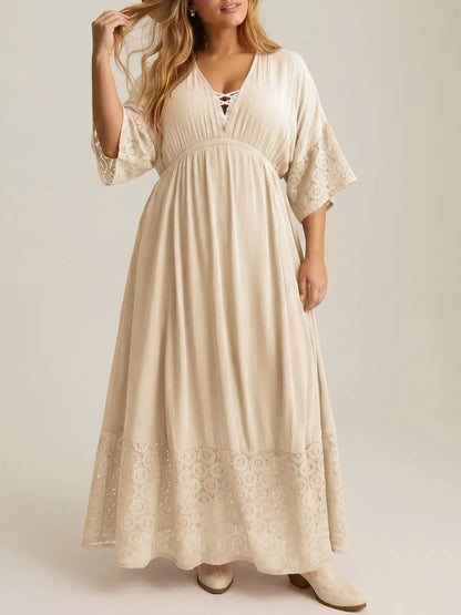 Women’s Boho Tie‑Back Lace Maxi Dress