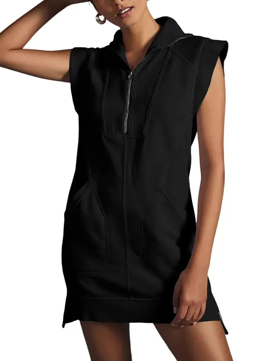 Women's Sporty Half-Zip Sleeveless Mini Dress