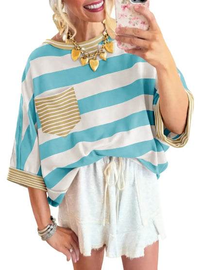Women's Striped Contrast Pocket T-shirt
