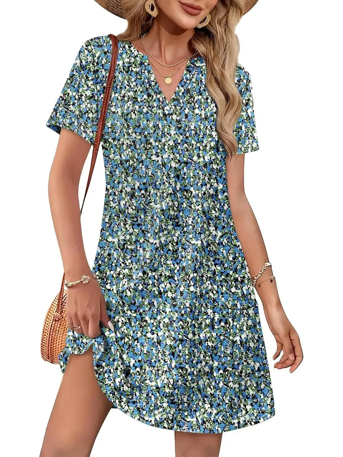 Women's Spring & Summer V-Neck Printed Soft Dress