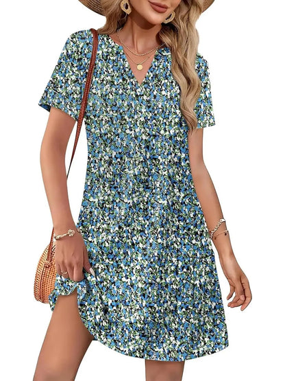 Women's Spring & Summer V-Neck Printed Soft Dress