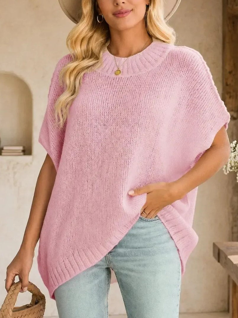 Women's Mock‑Neck Batwing Short‑Sleeve Knit Top