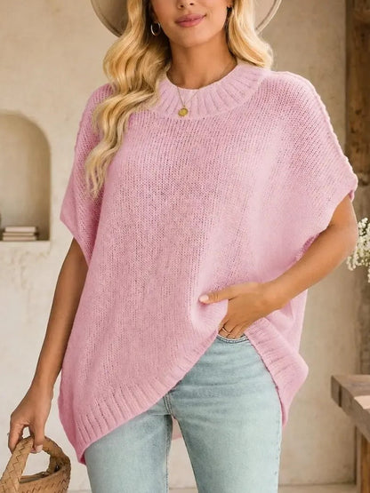 Women's Mock‑Neck Batwing Short‑Sleeve Knit Top