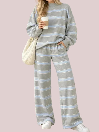 Women's Striped Mock Neck Oversized Loungewear Set