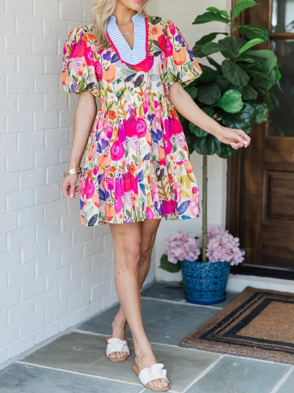 Women's Spring Summer Colorful Floral Print Dress